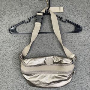 Kipling Crossbody Bag Womens Small Metallic Taupe Nylon Fanny Pack Travel Purse